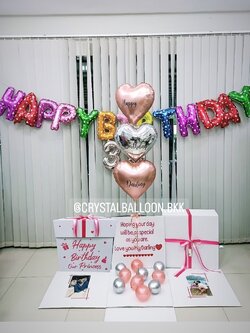 Happy Birthday Surprise Box ฟอยล์หัวใจ ขนาด 18" 3 ชิ้น พร้อม ฟอยล์ตัวอักษร Happy Birthday,ฟอยล์ตัวเลข ขนาด 16" 2 ตัว,สามารถใส่รูปได้ 2 ใบ สามารถเปลี่ยนสีลูกโป่ง/เปลี่ยนข้อความ/เปลี่ยนสี-ฟอยล์ตกแต่งได้