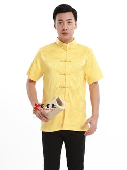 Pre-order ชุดจีน เสื้อจีนชาย แขนสั้น สีทอง