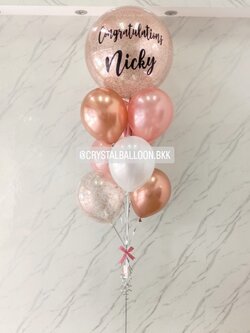 ลูกโป่ง รับปริญญา Bubble ขนาด 24" กลิตเตอร์สีโรสโกล พร้อม ช่อลูกโป่ง ช่อ 7 ลูก 1 ช่อ พร้อมตกแต่ง สามารถเปลี่ยนสีลูกโป่ง/เปลี่ยนข้อความ/เปลี่ยนขนาดได้