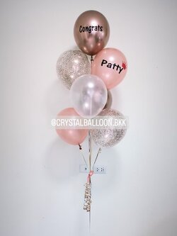 ลูกโป่ง แสดงความยินดี ช่อลูกโป่ง 7 ลูก 1 ช่อ พร้อมตกแต่ง ลูกโป่งใส ใส่กลิตเตอร์ สามารถเปลี่ยนสีลูกโป่ง/เปลี่ยนข้อความได้