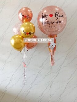 ลูกโป่ง วันครบรอบ Bubble ขนาด 24" กลิตเตอร์โรสโกล พร้อม ช่อลูกโป่ง ช่อ 5 ลูก 1 ช่อ พร้อม รูปภาพ ขนาด 3.5"x5" 1 รูป พร้อมตกแต่ง สามารถเปลี่ยนสีลูกโป่ง/เปลี่ยนข้อความ/เปลี่ยนขนาดได้