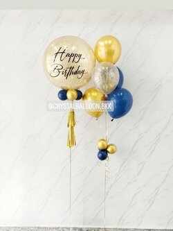 ลูกโป่ง วันเกิด Bubble ขนาด 24" กลิตเตอร์สีทอง 1 ลูก พร้อม ช่อลูกโป่ง ช่อ 5 ลูก 1 ช่อ พร้อมตกแต่ง สามารถเปลี่ยนสีลูกโป่ง/เปลี่ยนข้อความ/เปลี่ยนขนาดได้