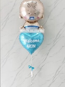 ลูกโป่ง Welcome Baby ช่อฟอยล์เด็กผช. 1 ชิ้น พร้อม ฟอยล์หัวใจ ขนาด 18" 1 ชิ้น พร้อมตกแต่ง สามารถเปลี่ยนข้อความ/เปลี่ยนฟอยล์ตกแต่งได้