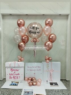Will You Marry Me Surprise Box กล่องเซอร์ไพรส์ขอแต่งงาน Bubble ขนาด 24" กลิตเตอร์โรสโกลด์ ,ลูกโป่งช่อ 7 ลูก 2 ช่อ , พร้อมตกแต่ง สามารถใส่รูปได้ 4 ใบ สามารถเปลี่ยนสีลูกโป่ง/เปลี่ยนข้อความได้