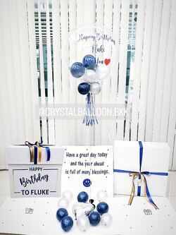 Happy Birthday Surprise Box กล่องเซอร์ไพรส์วันเกิด Bubble USA ขนาด 24'' Theme Dark Blue พร้อมตกแต่ง สามารถใส่รูปได้ 4 รูป สามารถเปลี่ยนสีลูกโป่ง/เปลี่ยนข้อความได้