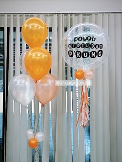 ลูกโป่ง วันเกิด Bubble ขนาด 24" Theme สีส้ม พร้อม ช่อลูกโป่ง ช่อ 5 ลูก 1 ช่อ,ลูกโป่งใส ใส่กลิตเตอร์ พร้อมตกเเต่ง สามารถเปลี่ยนสีลูกโป่ง/เปลี่ยนข้อความ/เปลี่ยนขนาดได้