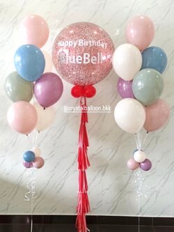 ลูกโป่ง วันเกิด Bubble ขนาด 36" กลิตเตอร์สีแดง 1 ลูก พร้อม ช่อลูกโป่ง ช่อ 7 ลูก 2 ช่อ พร้อมตกแต่ง สามารถเปลี่ยนสีลูกโป่ง/เปลี่ยนข้อความ/เปลี่ยนขนาดได้