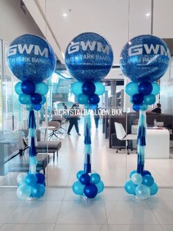 เสาลูกโป่ง เปิดงาน Bubble 36" Theme น้ำเงิน-ฟ้า 3 เสา พร้อมตกแต่ง สามารถเปลี่ยนสีลูกโป่ง/เปลี่ยนข้อความได้