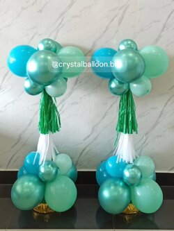 เสาลูกโป่ง เปิดร้าน เสาลูกโป่งสูง 90 เซนติเมตร 2 เสา ธีมสีเขียว พร้อมตกแต่ง สามารถเปลี่ยนสีลูกโป่ง/เปลี่ยนข้อความได้