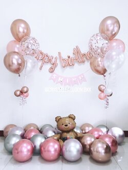 ลูกโป่ง วันเกิด Theme ฟอยล์หมีนั่ง 1 ชิ้น พร้อม ช่อลูกโป่ง 5 ลูก 2 ช่อ,ฟอยล์ตัวอักษร Happy Birthday,ป้ายธงอักษร 5 ตัวอักษร,ลูกโป่งโปรยพื้น 20 ลูก พร้อมตกแต่ง สามารถเปลี่ยนสีลูกโป่ง/เปลี่ยนข้อความ/เปลี่ยนสี-ฟอยล์ตัวอักษร-ฟอยล์ตัวเลขได้