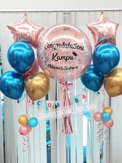 ลูกโป่ง Welcome Baby Girl Bubble ขนาด 24" พร้อม ป้าย Welcome Baby 11 ตัวอักษร พร้อมตกแต่ง ช่อลูกโป่งฟอยล์ดาว ขนาด 24" 2 ช่อ สามารถเปลี่ยนสีลูกโป่ง/เปลี่ยนข้อความ/เปลี่ยนขนาดได้