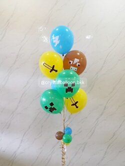 ลูกโป่ง วันเกิดเด็ก ช่อลูกโป่ง ช่อ 7 ลูก 1 ช่อ Theme Minecraft พร้อมตกแต่ง สามารถเปลี่ยนสีลูกโป่ง/เปลี่ยนสี-ฟอยล์ตัวเลข/เปลี่ยนฟอยล์ตกแต่งได้