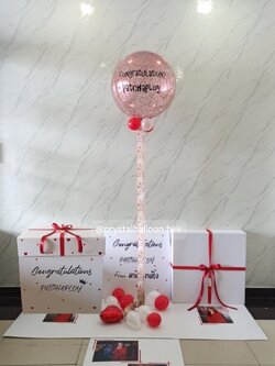 Happy birthday Surprise Box กล่องเซอร์ไพรส์วันเกิด Bubble ขนาด 24" กลิตเตอร์สีแดง ,พร้อมตกแต่ง สามารถใส่รูปได้ 4 ใบ สามารถเปลี่ยนสีลูกโป่ง/เปลี่ยนข้อความได้ ( ไม่รวมเงินที่ติดกับลูกโป่ง )