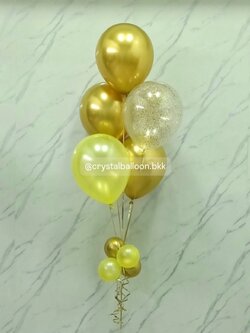 ลูกโป่ง แสดงความยินดี ช่อลูกโป่งสีทองโครเมี่ยม/เหลืองมุก ช่อ 5 ลูก 1 ช่อ ลูกโป่งใส ใส่กลิตเตอร์ พร้อมตกแต่ง สามารถเปลี่ยนสีลูกโป่งได้