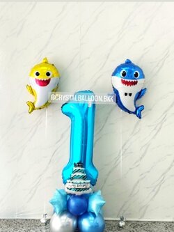 ลูกโป่ง วันเกิดเด็ก ฟอยล์ตัวเลข ขนาด 40" ตั้งฐาน 1 ชิ้น พร้อม ฟอยล์ปลาฉลาม 2 ชิ้น พร้อมตกแต่ง สามารถเปลี่ยนสีลูกโป่ง/เปลี่ยนสี-ฟอยล์ตัวเลข/เปลี่ยนสี-ฟอยล์ตกแต่งได้