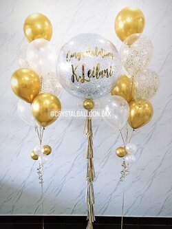 ลูกโป่ง แสดงความยินดี Bubble ขนาด 36" Theme เงิน-ทอง พร้อม ช่อลูกโป่ง ช่อ 7 ลูก 2 ช่อ,ลูกโป่งใส ใส่กลิตเตอร์ พร้อมตกเเต่ง สามารถเปลี่ยนสีลูกโป่ง/เปลี่ยนข้อความ/เปลี่ยนขนาดได้
