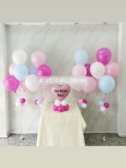 ลูกโป่ง ต้อนรับกลับบ้าน ฟอยล์หัวใจ ขนาด 18" ตั้งฐาน 1 ชิ้น พร้อม ช่อลูกโป่ง ช่อ 5 ลูก 4 ช่อ พร้อมตกแต่ง สามารถเปลี่ยนสีลูกโป่ง/เปลี่ยนข้อความ/เปลี่ยนสี-ฟอยล์ตกแต่งได้