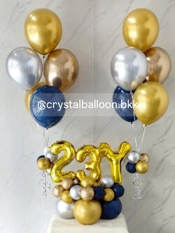 ลูกโป่ง วันเกิด ฟอยล์ตัวเลข ขนาด 16" ตั้งฐาน 3 ชิ้น Theme สีทอง พร้อม ช่อลูกโป่ง ช่อ 5 ลูก 2 ช่อ พร้อมตกแต่ง สามารถเปลี่ยนสีลูกโป่ง/เปลี่ยนสี-ฟอยล์ตัวเลขได้