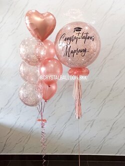 ลูกโป่ง รับปริญญา Bubble ขนาด 24" Theme โรสโกล พร้อมตกแต่ง ช่อลูกโป่งฟอยล์หัวใจ ขนาด 18" 1 ช่อ,ลูกโป่งใส ลายดาว ใส่กลิตเตอร์ สามารถเปลี่ยนสีลูกโป่ง/เปลี่ยนข้อความ/เปลี่ยนขนาดได้