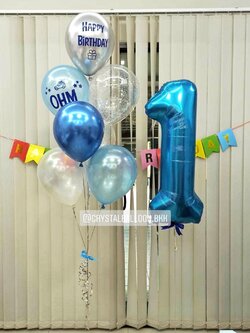 ลูกโป่ง วันเกิดเด็ก ช่อลูกโป่ง ช่อ 7 ลูก 1 ช่อ Theme สีน้ำเงิน-ฟ้า พร้อม ป้ายธง Happy Birthday หลากสี พร้อม ฟอยล์ตัวเลข ขนาด 40" 1 ชิ้น พร้อมตกเเต่ง สามารถเปลี่ยนสีลูกโป่ง/เปลี่ยนข้อความ/เปลี่ยนสี-ป้ายธง/เปลี่ยนสี-ฟอยล์ตัวเลขได้