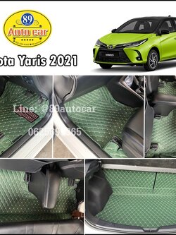 พรมรถยนต์ Toyota Yaris 2018-2021 ปูพรมVVIP ด้ายคู่ สีเขียวด้ายทอง เต็มคัน