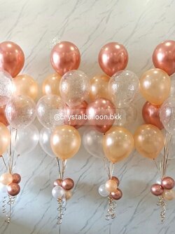 ลูกโป่ง แบบช่อ ช่อลูกโป่ง ช่อ 7 ลูก 4 ช่อ สีมุก/โครเมี่ยม/ ลูกโป่งใส ใส่กลิตเตอร์ พร้อมตกแต่ง สามารถเปลี่ยนสีลูกโป่งได้