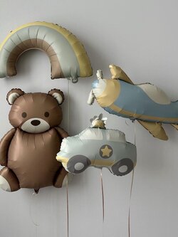 ลูกโป่งฟอยล์ตกแต่ง วันเกิดเด็ก ฟอยล์สายรุ้ง 1 ชิ้น,ฟอยล์เครื่องบิน 1 ชิ้น,ฟอยล์หมี 1 ชิ้น,ฟอยล์รถตำรวจ 1 ชิ้น พร้อมตกแต่ง สามารถเปลี่ยนฟอยล์ตกแต่งได้