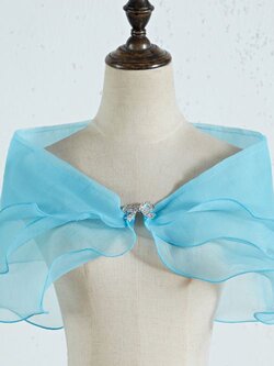 เสื้อคลุมชุดราตรี ผ้าแก้วออกันซ่า สีฟ้า พร้อมตะขอเพชรรูปโบว์