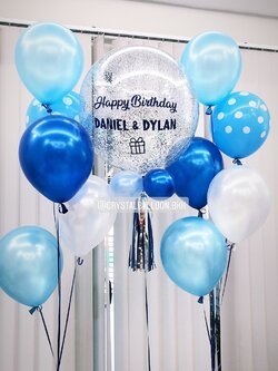ลูกโป่ง วันเกิดเด็กคู่แฝด Bubble ขนาด 24" สีสวย สดใส พร้อม ช่อลูกโป่ง ช่อ 5 ลูก 2 ช่อ,ลูกโป่งลายจุด 2 ลูก พร้อมตกเเต่ง สามารถเปลี่ยนสีลูกโป่ง/เปลี่ยนข้อความ/เปลี่ยนขนาดได้