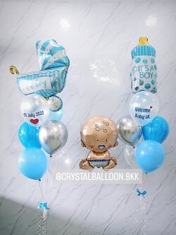 ลูกโป่ง Welcome Baby Boy ช่อลูกโป่งฟอยล์รถเข็นฟ้า ช่อ 7 ลูก 1 ช่อ พร้อม ฟอยล์เด็กทารก 1 ชิ้น พร้อมตกแต่ง ช่อลูกโป่งฟอยล์ขวดนม ช่อ 7 ลูก 1 ช่อ,ลูกโป่งลายหิน USA 2 ลูก สามารถเปลี่ยนสีลูกโป่ง/เปลี่ยนข้อความ/เปลี่ยนสี-ฟอยล์ตกแต่งได้