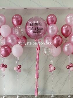 ลูกโป่งวันเกิด Bubble ขนาด 36" กลิตเตอร์สีชมพู พร้อมลูกโป่งช่อ 7 ลูก 4 ช่อ พร้อมตกแต่ง สามารถเปลี่ยนสีลูกโป่ง/้เปลี่ยนข้อความ/เปลี่ยนขนาดลูกโป่งได้
