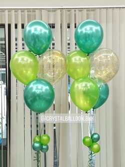 ลูกโป่ง แสดงความยินดี ช่อลูกโป่ง ช่อ 5 ลูก 2 ช่อ Theme สีเขียว-ทอง พร้อมตกแต่ง สามารถเปลี่ยนสีลูกโป่งได้