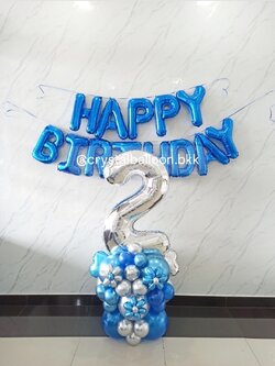 ลูกโป่ง วันเกิดเด็ก ฟอยล์ตัวอักษร Happy Birthday ขนาด 16" สีน้ำเงิน 1 ชิ้น พร้อม ฟอยล์ตัวเลข ขนาด 40" ตั้งฐาน 1 ชิ้น พร้อมตกแต่ง สามารถเปลี่ยนสีลูกโป่งได้