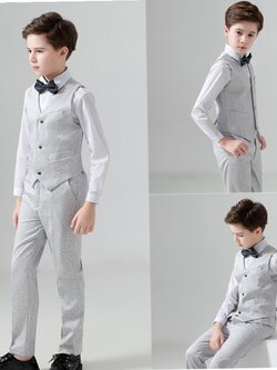Pre-order ชุดสูทเด็กชาย สีเทา ทอลายในเนื้อผ้า