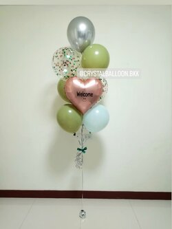 ลูกโป่ง Welcome ช่อลูกโป่งฟอยล์หัวใจ ขนาด 18" ช่อ 10 ลูก 1 ช่อ พร้อมตกแต่ง ลูกโป่งใส ใส่ Confetti สามารถเปลี่ยนสีลูกโป่ง/เปลี่ยนข้อความ/เปลี่ยนสี-ฟอยล์ตกแต่งได้
