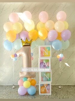 ลูกโป่ง วันเกิดเด็ก ฟอยล์ตัวเลข ขนาด 40" ตั้งฐาน 1 ชิ้น พร้อม ช่อลูกโป่ง ช่อ 7 ลูก 4 ช่อ,กล่องใส ติดตัวอักษร 4 กล่อง พร้อมตกแต่ง สามารถเปลี่ยนสีลูกโป่ง/เปลี่ยนข้อความ/เปลี่ยนสี-ฟอยล์ตัวเลขได้