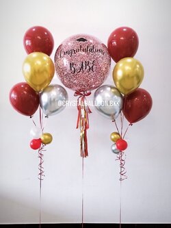 ลูกโป่ง รับปริญญา Bubble ขนาด 24" พร้อมตกแต่ง ช่อลูกโป่ง 5 ลูก 2 ช่อ สามารถเปลี่ยนสีลูกโป่ง/เปลี่ยนข้อความ/เปลี่ยนขนาดได้