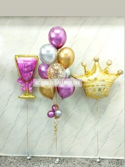 ลูกโป่ง วันเกิดเด็ก ช่อลูกโป่งสีโครเมี่ยม ช่อ 9 ลูก 1 ช่อ พร้อม ฟอยล์มงกุฏใหญ่ 1 ชิ้น,ฟอยล์แก้วสีชมพู 1 ชิ้น พร้อมตกแต่ง สามารถเปลี่ยนสีลูกโป่ง/เปลี่ยนฟอยล์ตกแต่งได้