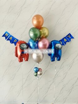 ลูกโป่ง วันเกิดเด็ก ช่อลูกโป่งสีโครเมี่ยม ช่อ 6 ลูก 1 ช่อ พร้อม ฟอยล์ Among Us 2 ชิ้น,ป้ายธง Happy Birthday 1 ชิ้น พร้อมตกแต่ง สามารถเปลี่ยนสีลูกโป่ง/เปลี่ยนสี-ป้ายธง/เปลี่ยนสี-ฟอยล์ตกแต่งได้