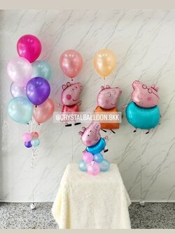 ลูกโป่ง วันเกิดเด็ก ช่อลูกโป่ง ช่อ 7 ลูก 1 ช่อ พร้อม ฟอยล์ Peppa Pig Familys พร้อมตกแต่ง สามารถเปลี่ยนสีลูกโป่ง/เปลี่ยนฟอยล์ตกแต่งได้