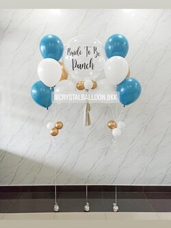 ลูกโป่ง Bride To Be Bubble ขนาด 24" กลิตเตอร์สีขาว พร้อม ช่อลูกโป่ง ช่อ 5 ลูก 2 ช่อ พร้อมตกแต่ง สามารถเปลี่ยนสีลูกโป่ง/เปลี่ยนข้อความ/เปลี่ยนขนาดได้
