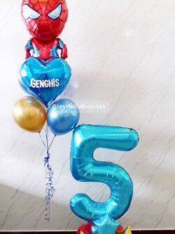 ลูกโป่ง วันเกิดเด็ก ช่อลูกโป่งฟอยล์ Spider Man 1 ช่อ พร้อม ฟอยล์หัวใจ ขนาด 18" 1 ชิ้น,ลูกโป่ง 4 ลูก ฟอยล์ตัวเลข ขนาด 40" ตั้งฐาน 1 ชิ้น พร้อมตกแต่ง สามารถเปลี่ยนสีลูกโป่ง/เปลี่ยนข้อความ/เปลี่ยนสี-ฟอยล์ตัวเลข/เปลี่ยนฟอยล์ตกแต่งได้