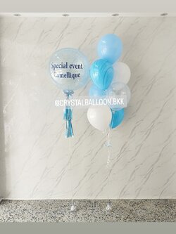 ลูกโป่ง เปิดงาน Bubble ขนาด 24" กลิตเตอร์ฟ้า พร้อม ช่อลูกโป่ง ช่อ 7 ลูก 1 ช่อ พร้อมตกแต่ง ลูกโป่งลายหิน USA 2 ลูก สามารถเปลี่ยนสีลูกโป่ง/เปลี่ยนข้อความ/เปลี่ยนขนาดได้