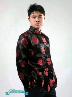 Pre-order ชุดจีน ชาย เสื้อคอจีน ผ้าไหมจีน ทอลาย สีดำ