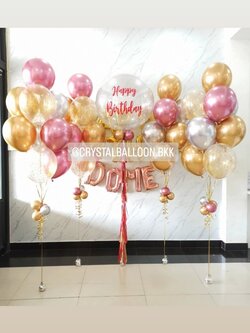 ลูกโป่ง วันเกิด Bubble ขนาด 36" กลิตเตอร์สีเงิน พร้อม ช่อลูกโป่งโครเมี่ยม ช่อ 9 ลูก 4 ช่อ พร้อมตกแต่ง ฟอยล์ตัวอักษร Happy Birthday 16" 1 ชิ้น,ฟอยล์ตัวอักษรชื่อ 16" 4 ตัวอักษร สามารถเปลี่ยนสีลูกโป่ง/เปลี่ยนข้อความ/เปลี่ยนขนาดได้