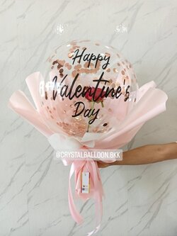 Flower Balloon Valentine's Day ดอกกุหลาบแดงประดิษฐ์ 1 ดอก Bubble ขนาด 18" สามารถใส่เงินได้ 30 ใบ พร้อมตกแต่ง สามารถเปลี่ยนข้อความ/เปลี่ยนสีได้