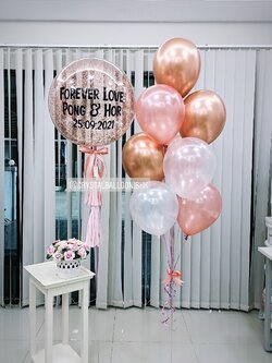 ลูกโป่ง Anniversary วันครบรอบ Bubble ขนาด 24" Theme สีโรสโกล พร้อมตกแต่ง ช่อลูกโป่ง 9 ลูก 1 ช่อ,ลูกโป่งใส ใส่กลิตเตอร์ สามารถเปลี่ยนสีลูกโป่ง/เปลี่ยนข้อความ/เปลี่ยนขนาดได้