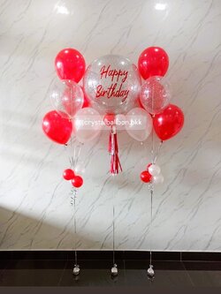 ลูกโป่ วันเกิด Bubble ขนาด 24" กลิตเตอร์สีเงิน ,ลูกโป่งช่อ 5 ลูก 2 ช่อ ,พร้อมตกแต่ง สามารถเปลี่ยนสีลูกโป่ง/เปลี่ยนข้อความได้