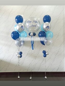 ลูกโป่ง วันเกิด Bubble ขนาด 24" กลิตเตอร์สีเงิน 1 ลูก พร้อม ช่อลูกโป่ง ช่อ 7 ลูก 2 ช่อ Theme Dark Blue-เงินโครเมี่ยม พร้อมตกแต่ง สามารถเปลี่ยนสีลูกโป่ง/เปลี่ยนข้อความ/เปลี่ยนขนาดได้