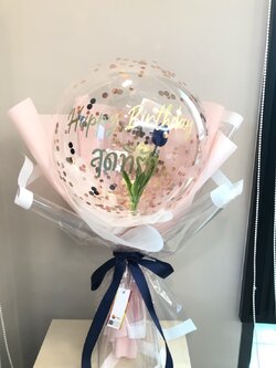Flower Balloon Happy Birthday ดอกทิวลิป Bubble ขนาด 18" พร้อมตกแต่ง สามารถใส่เงินได้ สามารถเปลี่ยนข้อความ/เปลี่ยนสีได้